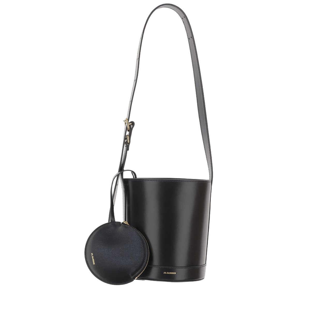 Jil Sander Sleek Black Calf Leather Bucket Bag Zwart