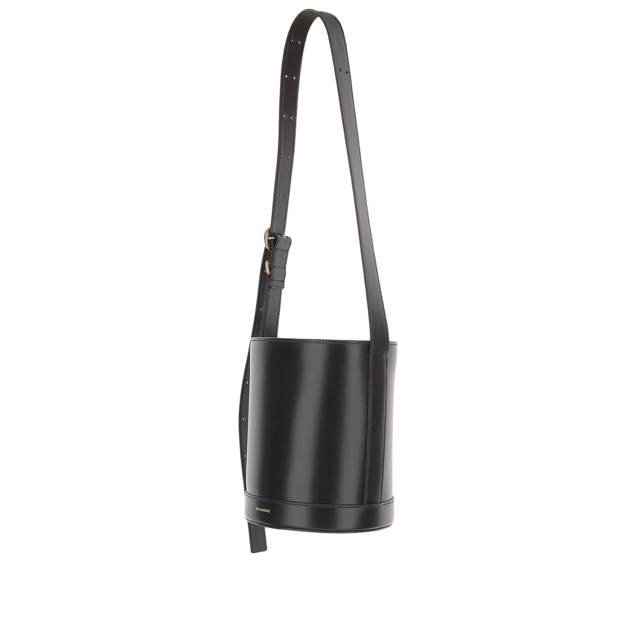 Jil Sander Sleek Black Calf Leather Bucket Bag Zwart
