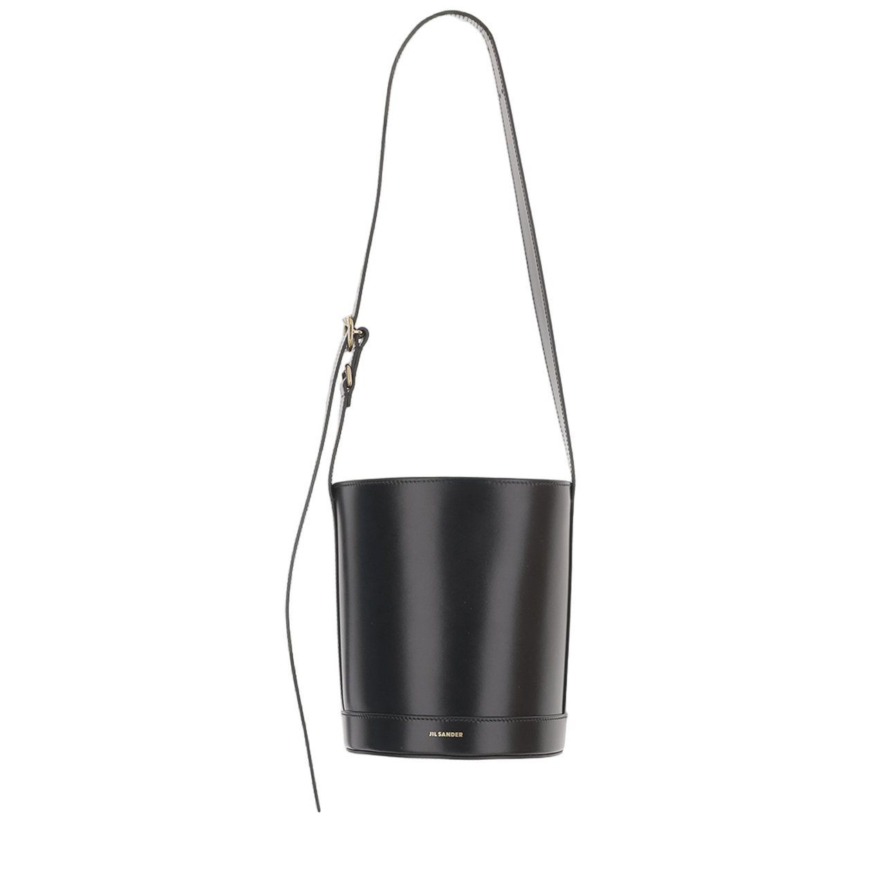 Jil Sander Sleek Black Calf Leather Bucket Bag Zwart