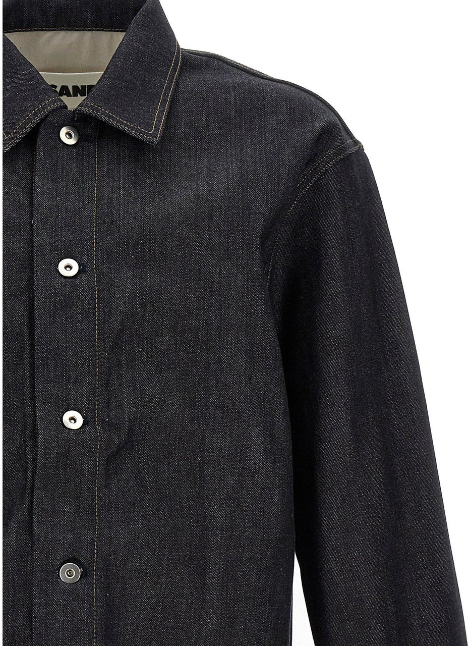 Jil Sander Blue Cotton Blouse Blauw