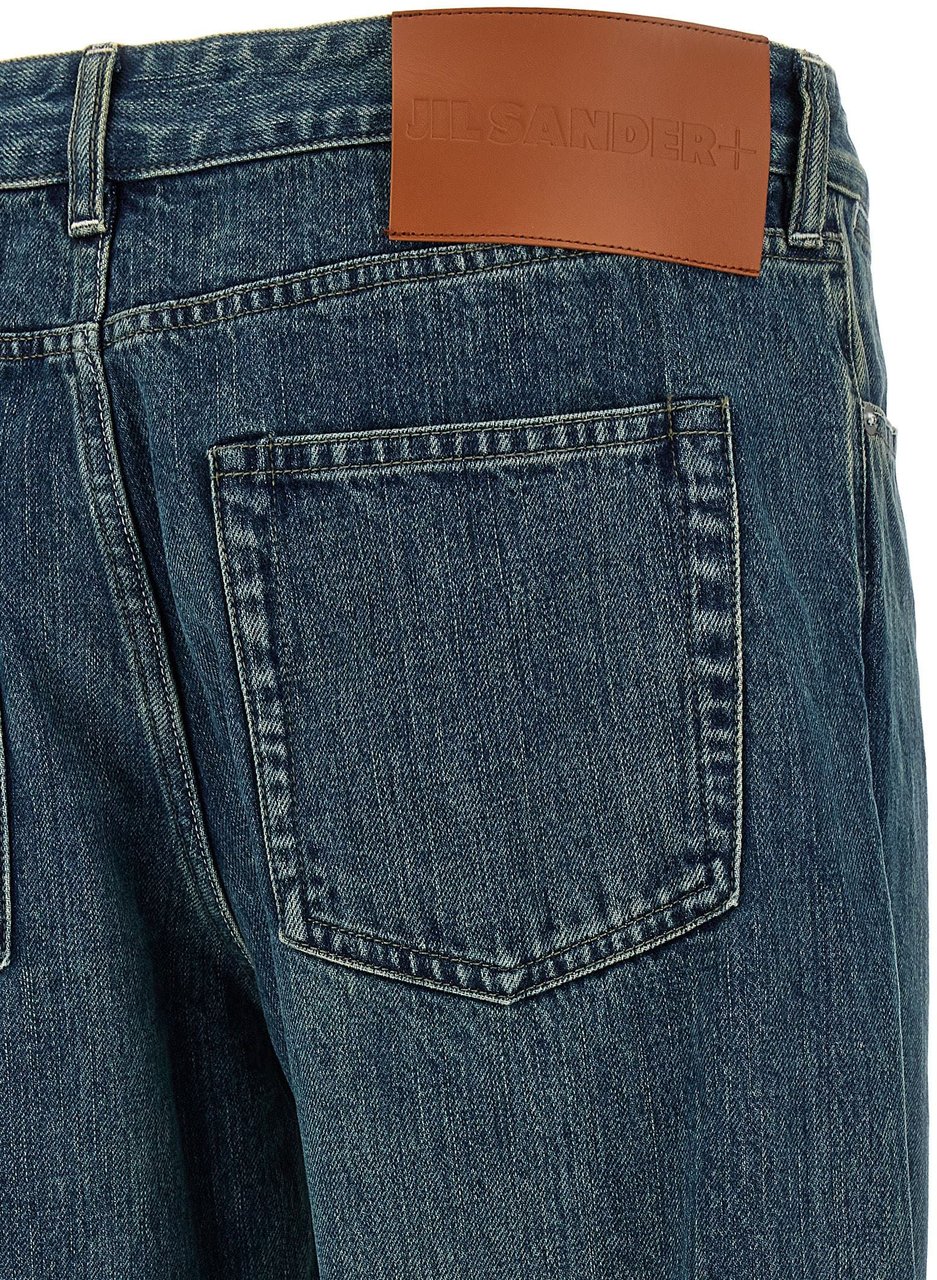 Jil Sander Blue Cotton Straight-Leg Jeans Blauw