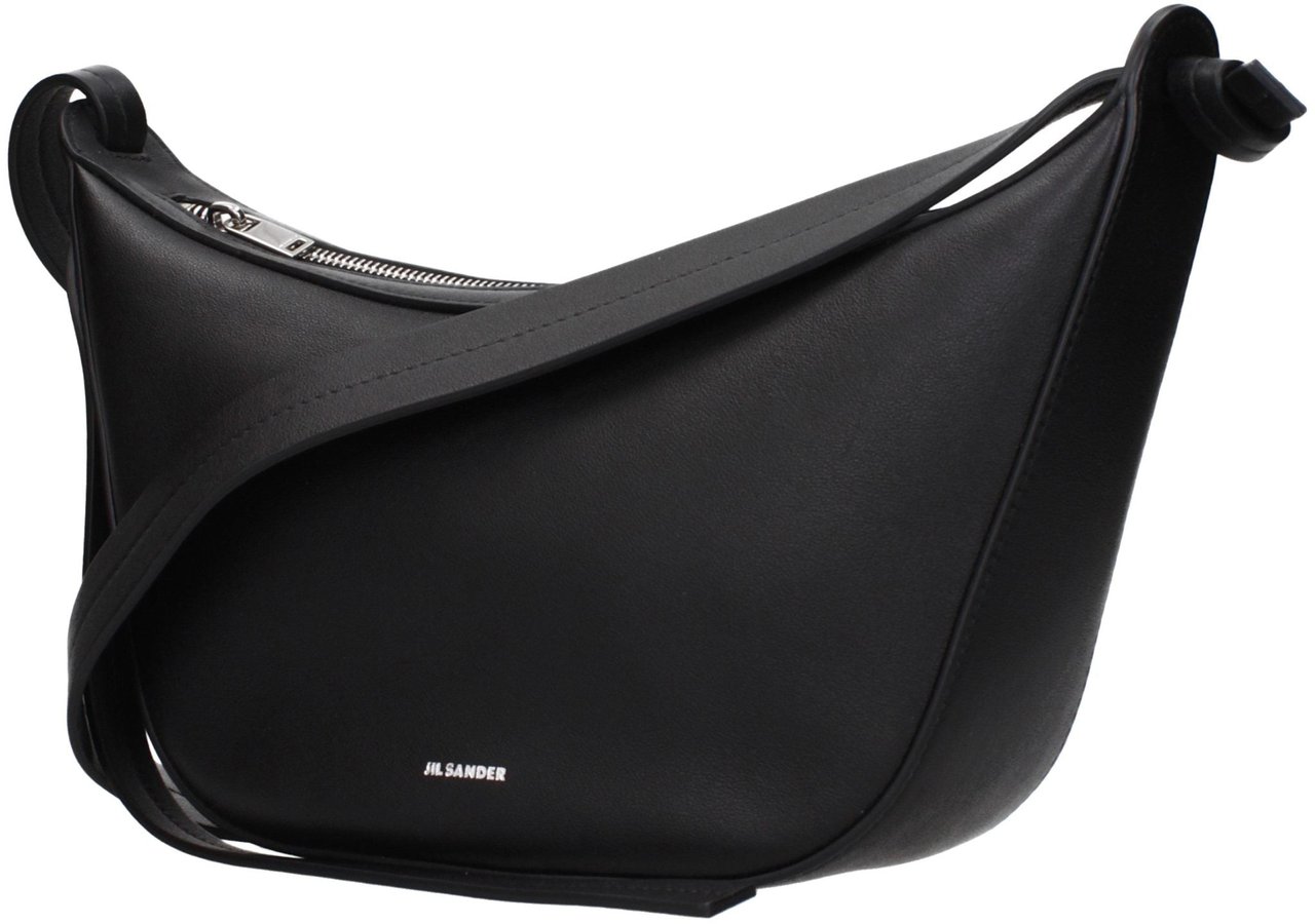Jil Sander Black Leather Shoulder Bag Zwart