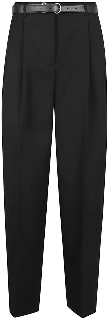 Jil Sander Pleat-Detail Straight Leg Trousers With Mid-Rise Waist Zwart