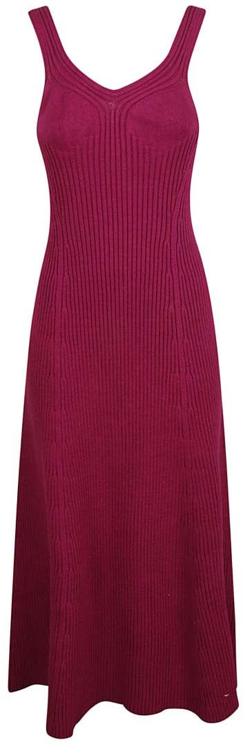 Jil Sander Fitted Maxi Dress With Deep V-Neckline Rood