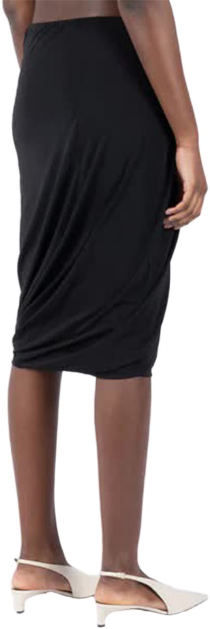 Jil Sander Black Knee-Length Gathered Cotton Skirt Zwart