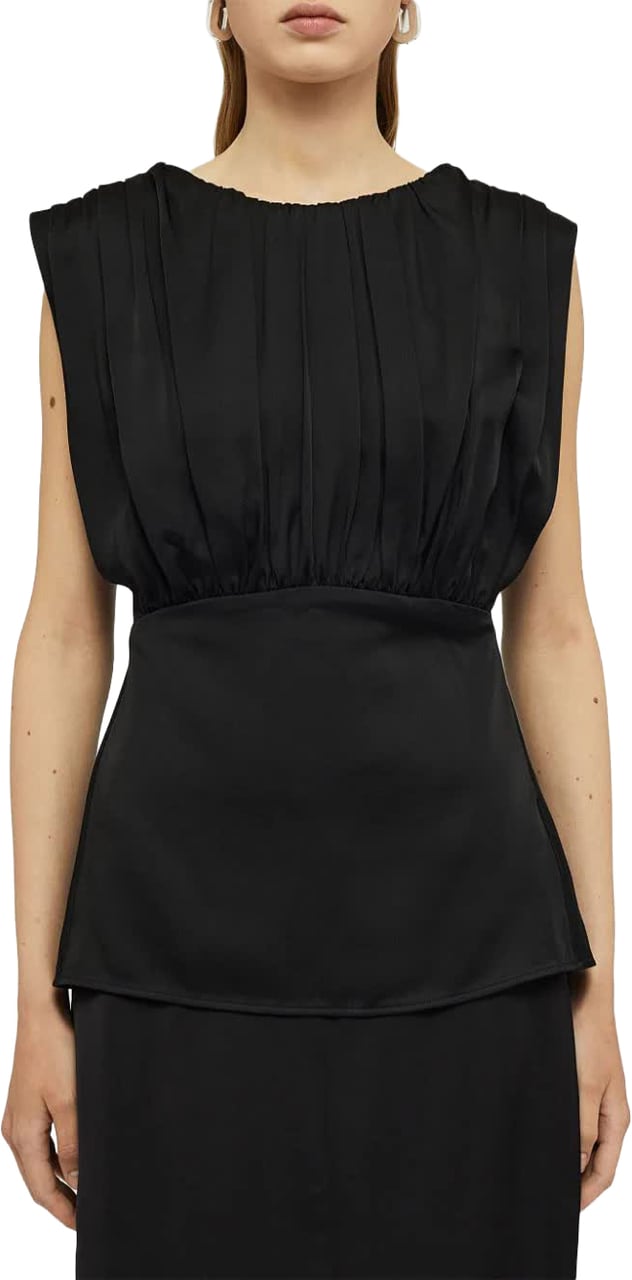 Jil Sander Black Structured Gathered Acetate Top Zwart
