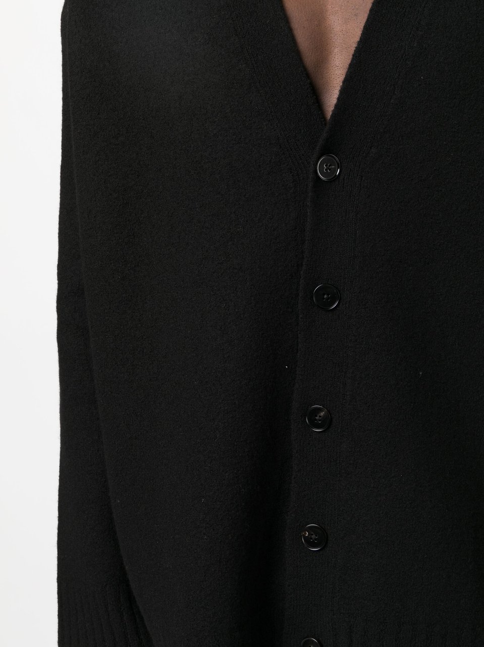Jil Sander Black Boxy Wool Crew Neck Cardigan Zwart