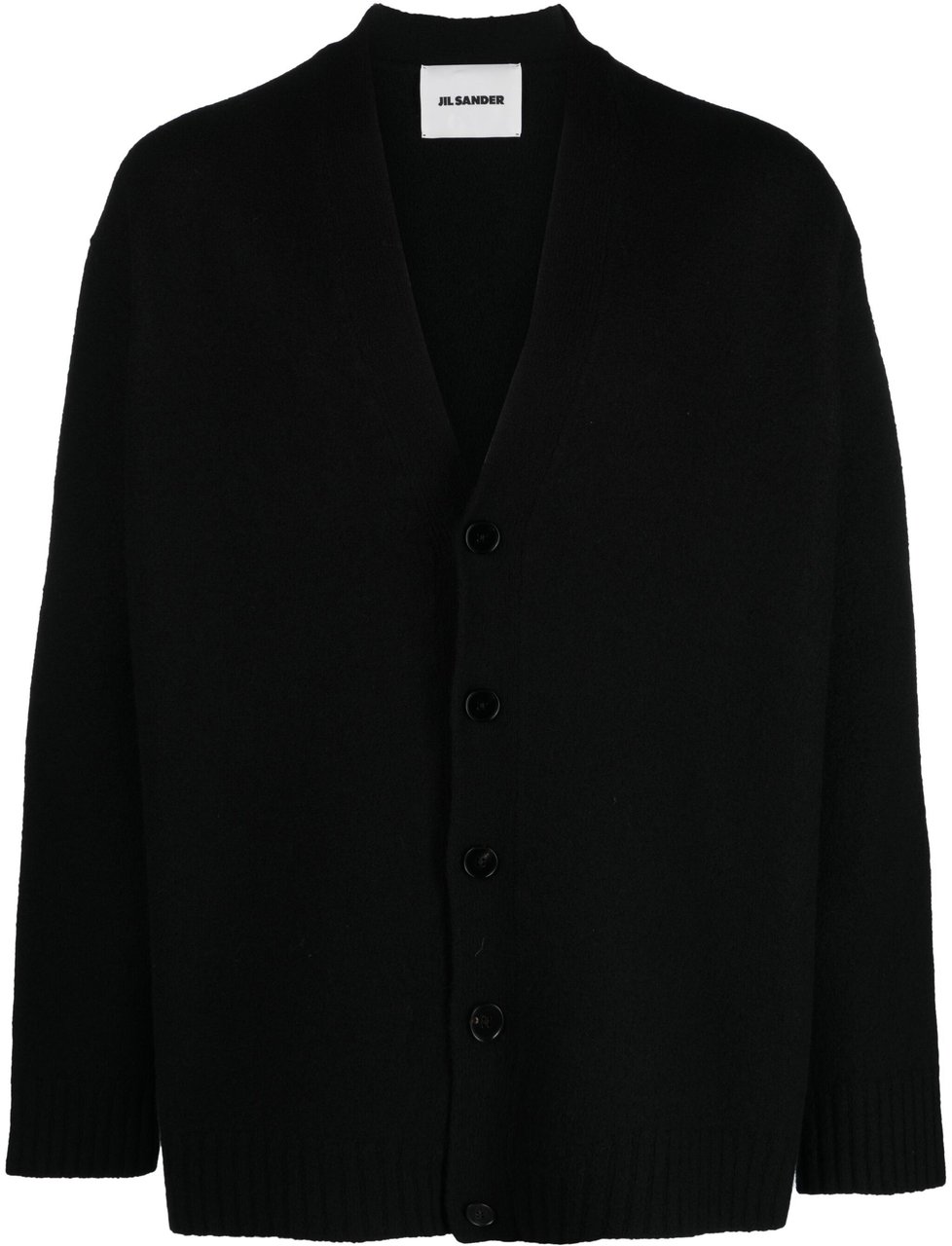 Jil Sander Black Boxy Wool Crew Neck Cardigan Zwart