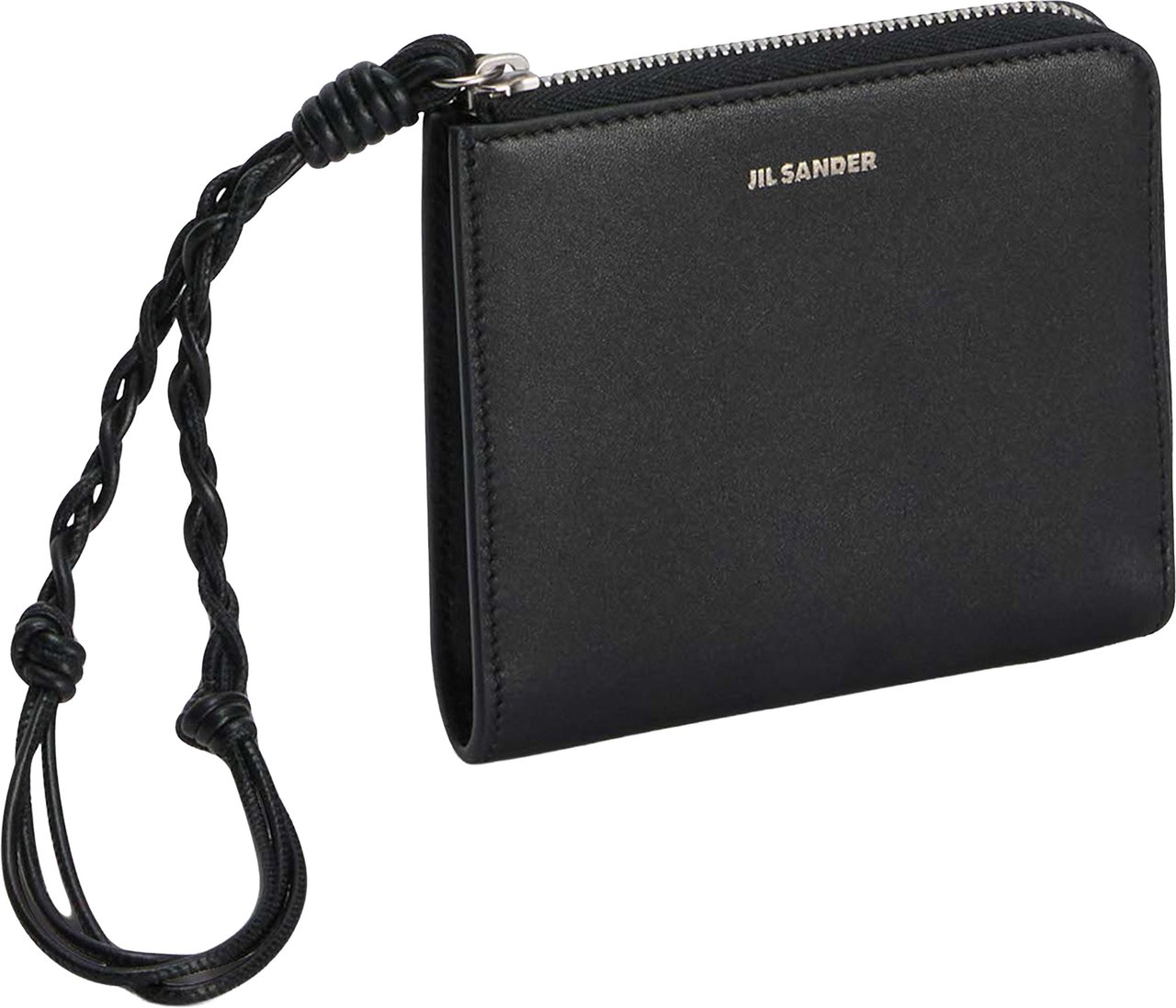Jil Sander Black Rectangular Zip Braided Wallet Zwart