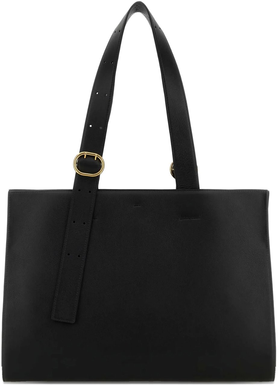 Jil Sander Black Shopping Rectangular Leather Tote Zwart