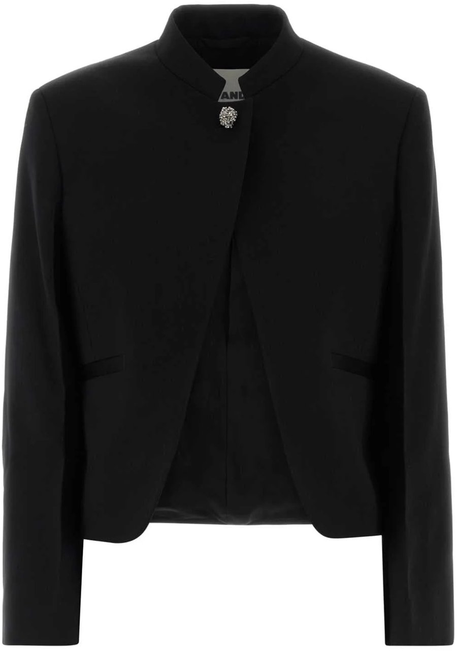 Jil Sander Black Cropped Stand Collar Jacket Zwart
