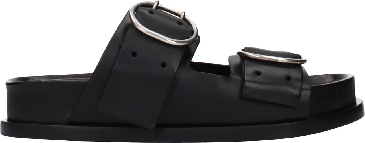 Jil Sander Black Leather Slippers Zwart