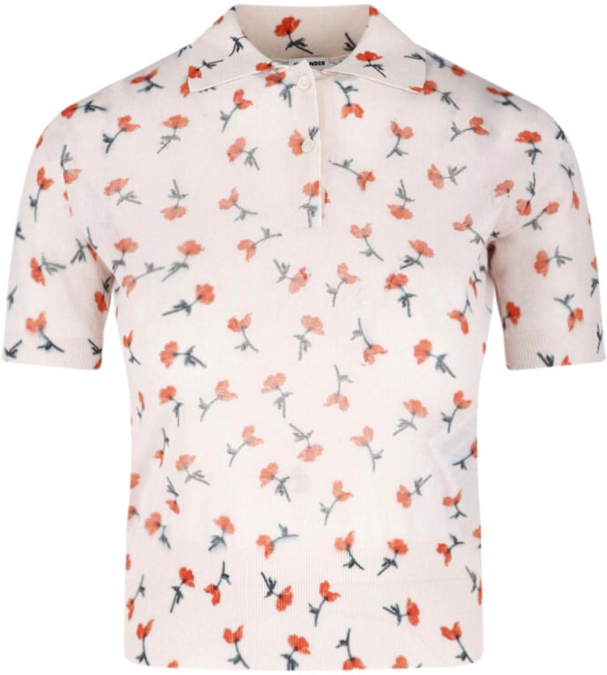 Jil Sander Light Pink Floral Print Short-Sleeve Top Roze