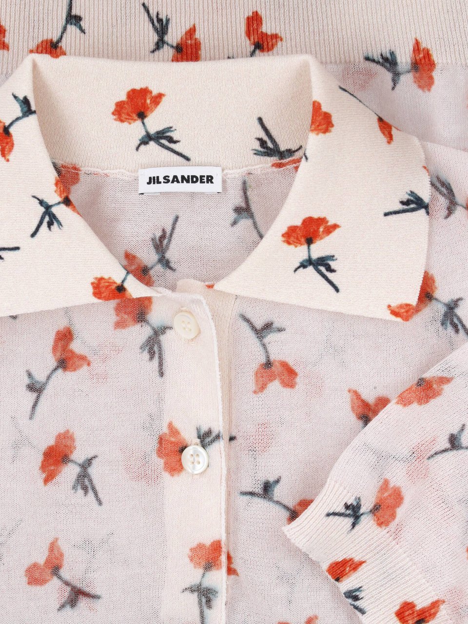 Jil Sander Light Pink Floral Print Short-Sleeve Top Roze