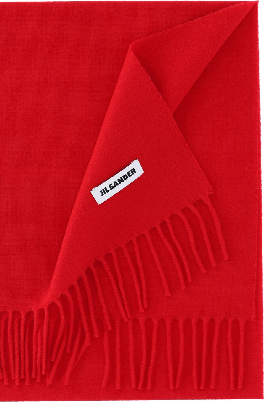Jil Sander Red Virgin Wool Fringed Scarf Rood