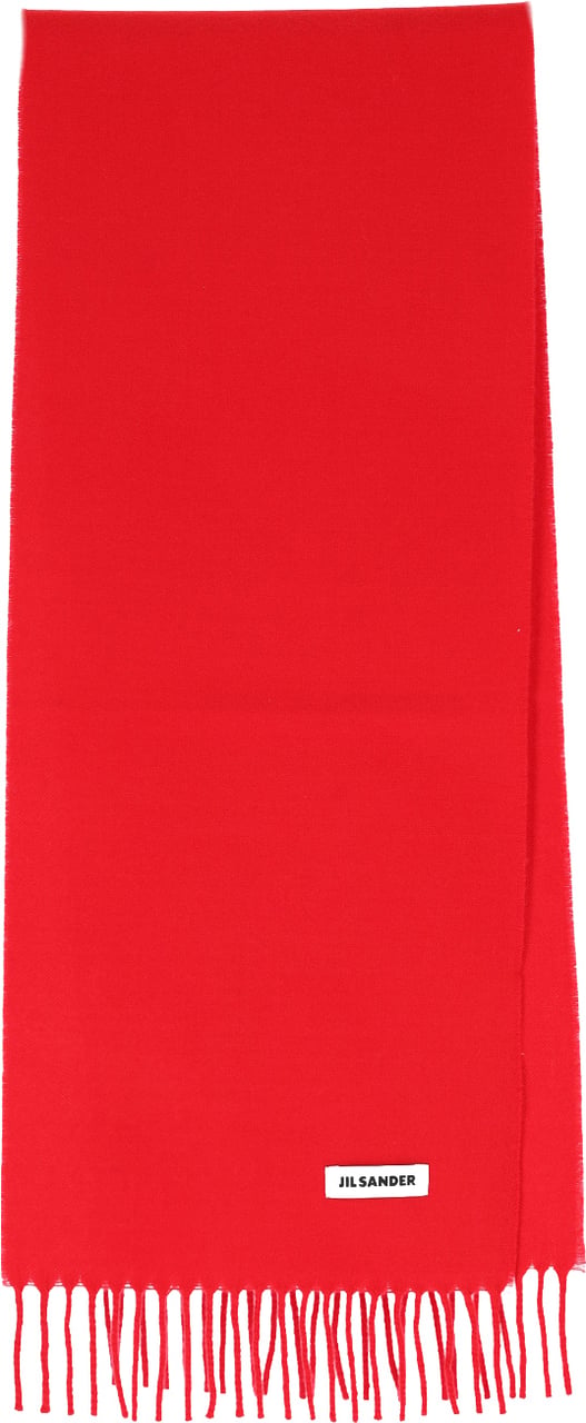 Jil Sander Red Virgin Wool Fringed Scarf Rood