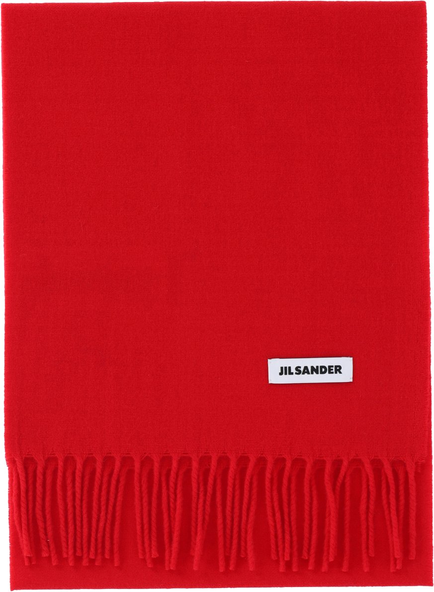 Jil Sander Red Virgin Wool Fringed Scarf Rood