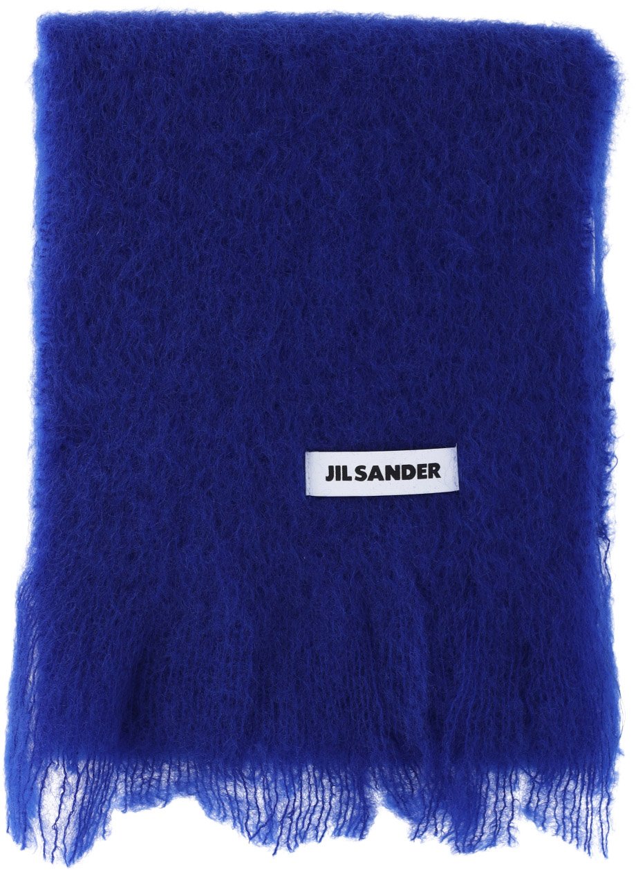 Jil Sander Blue Mohair Blend Fringed Scarf Blauw