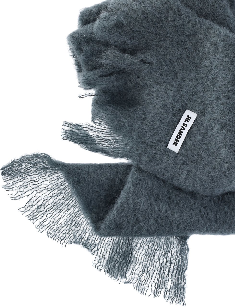 Jil Sander Grey Fuzzy Texture Fringed Scarf Grijs