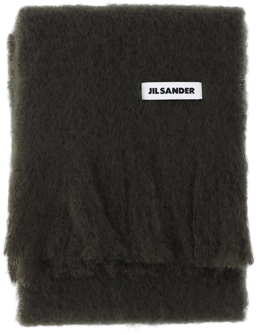 Jil Sander Green Mohair Blend Fringed Scarf Groen
