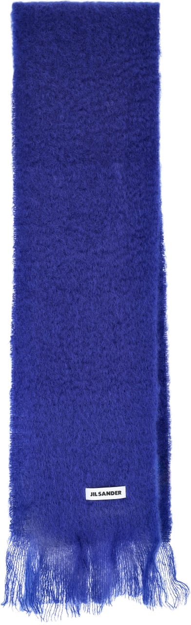 Jil Sander Blue Mohair Blend Fringed Scarf Blauw