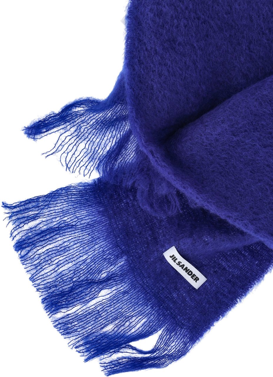 Jil Sander Blue Mohair Blend Fringed Scarf Blauw