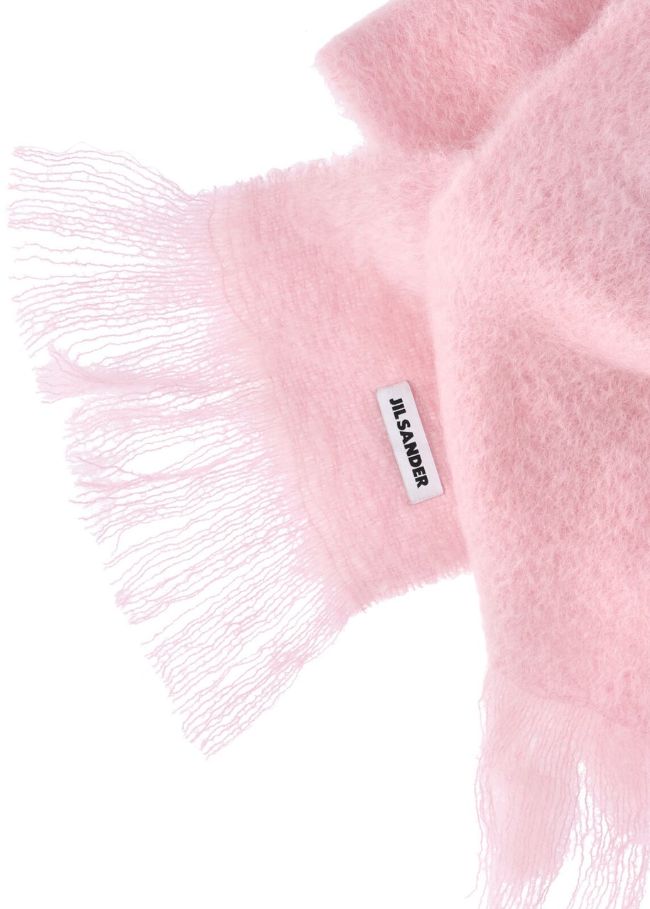 Jil Sander Pink Mohair Blend Fringed Scarf Roze