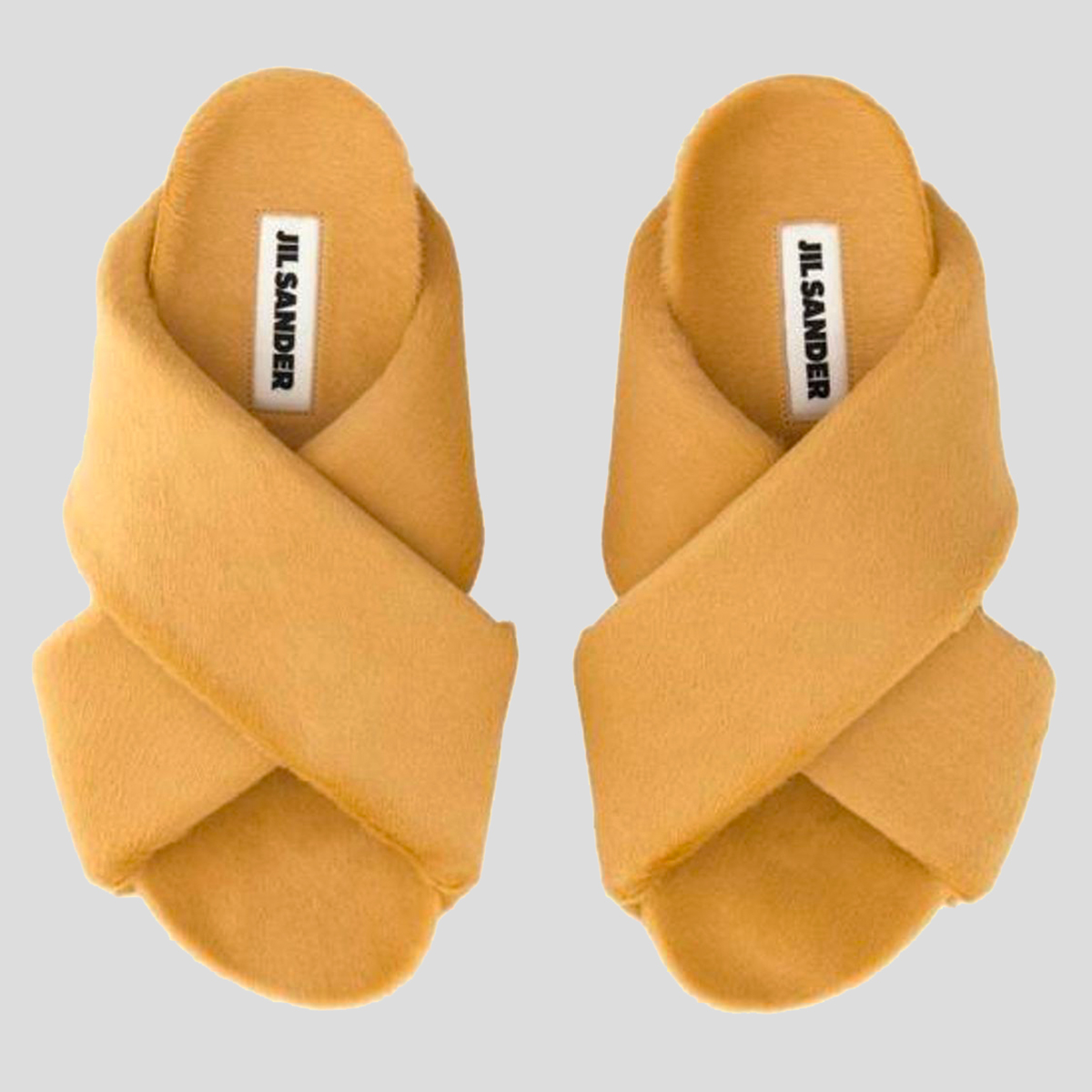 Jil Sander Mustard Yellow Padded Flat Sandals with Crisscross Straps Bruin