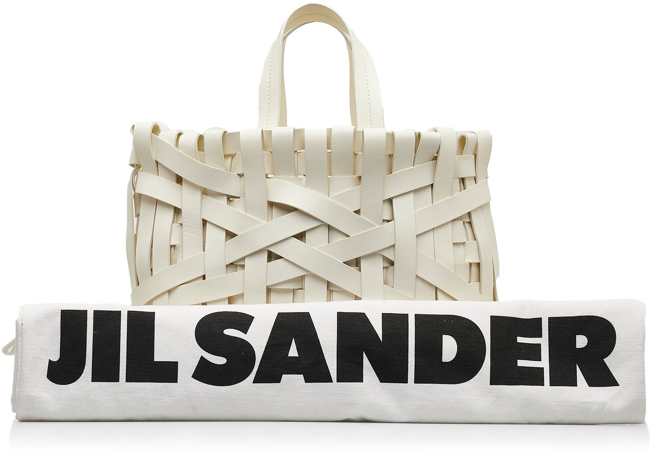 Jil Sander Woven Leather Basket Tote Wit