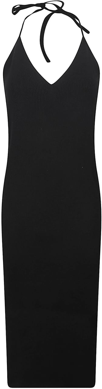 Jil Sander Knee-Length Ribbed Knit Dress Zwart