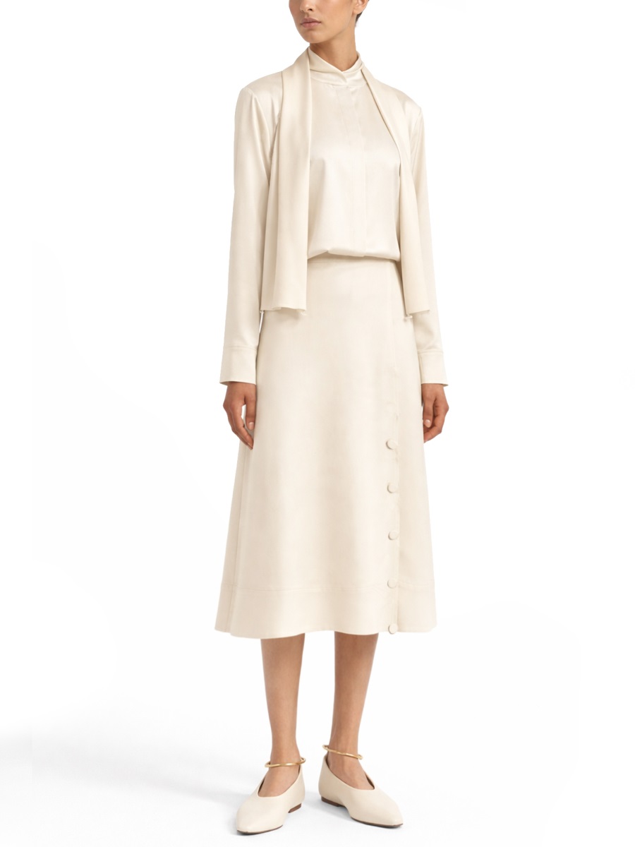 Jil Sander 132 Silk-Blend Bow Blouse Neutraal