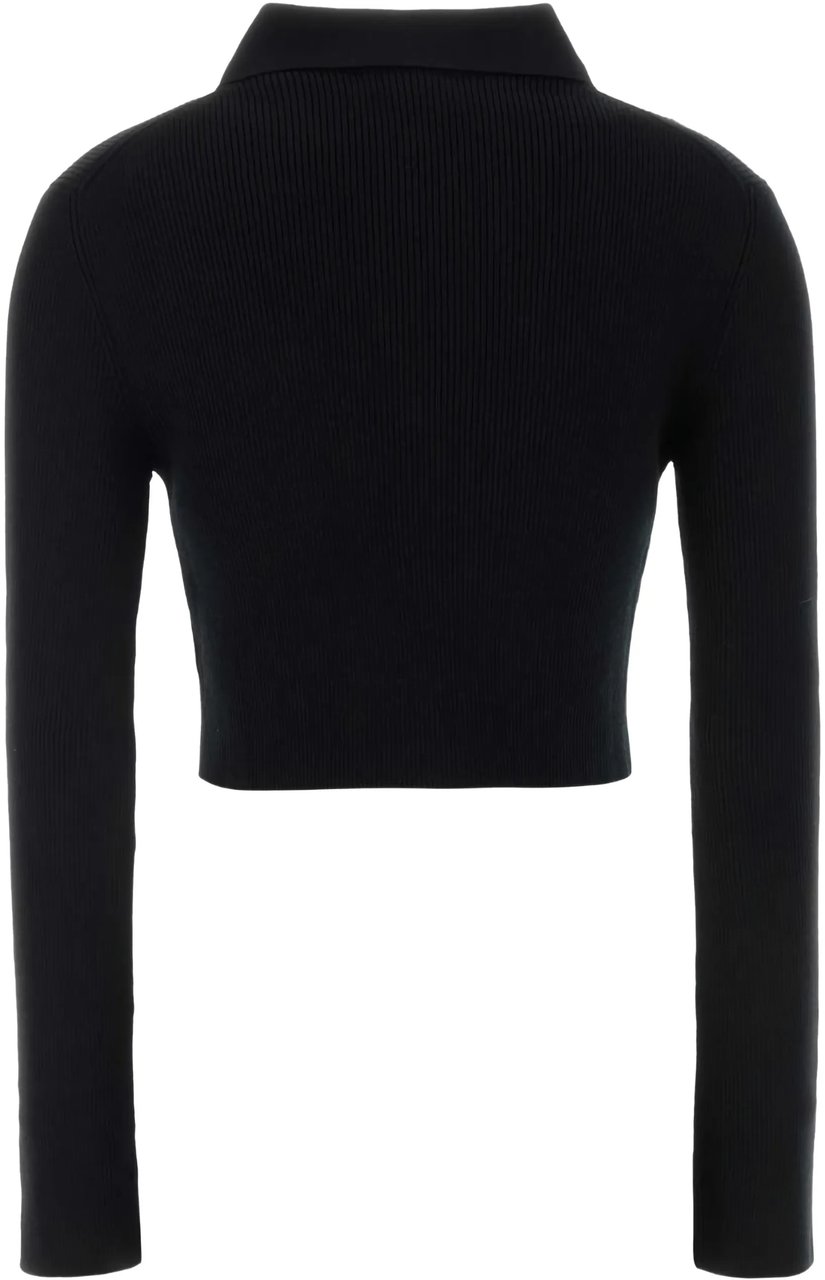 Jil Sander Black Cropped Ribbed Knit Cardigan Zwart