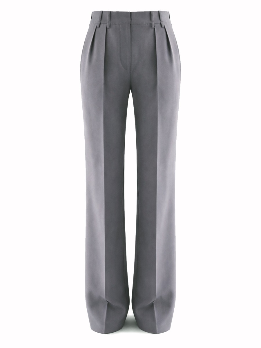 Jil Sander Muted Grey High-Waisted Wool Gabardine Pants Grijs