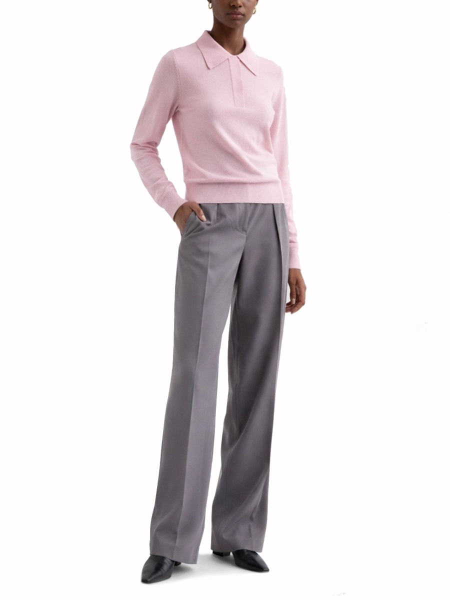 Jil Sander Muted Grey High-Waisted Wool Gabardine Pants Grijs