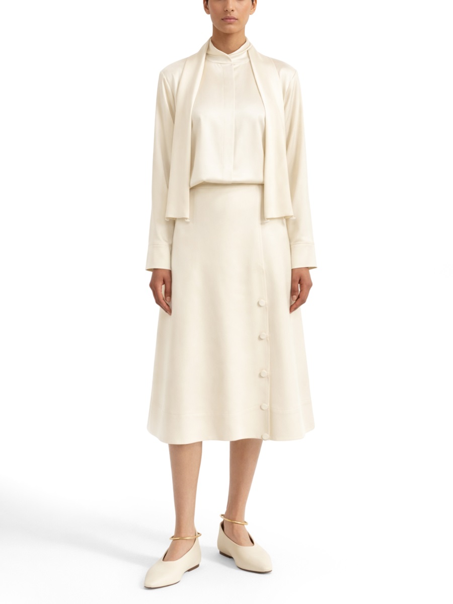 Jil Sander Satin Finish A-Line Buttons Midi Skirt Neutraal