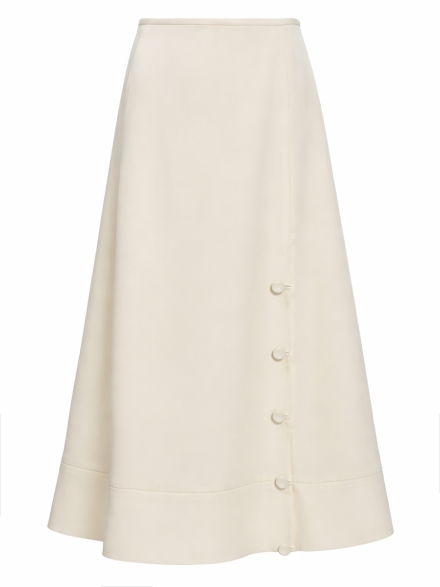 Jil Sander Satin Finish A-Line Buttons Midi Skirt Neutraal