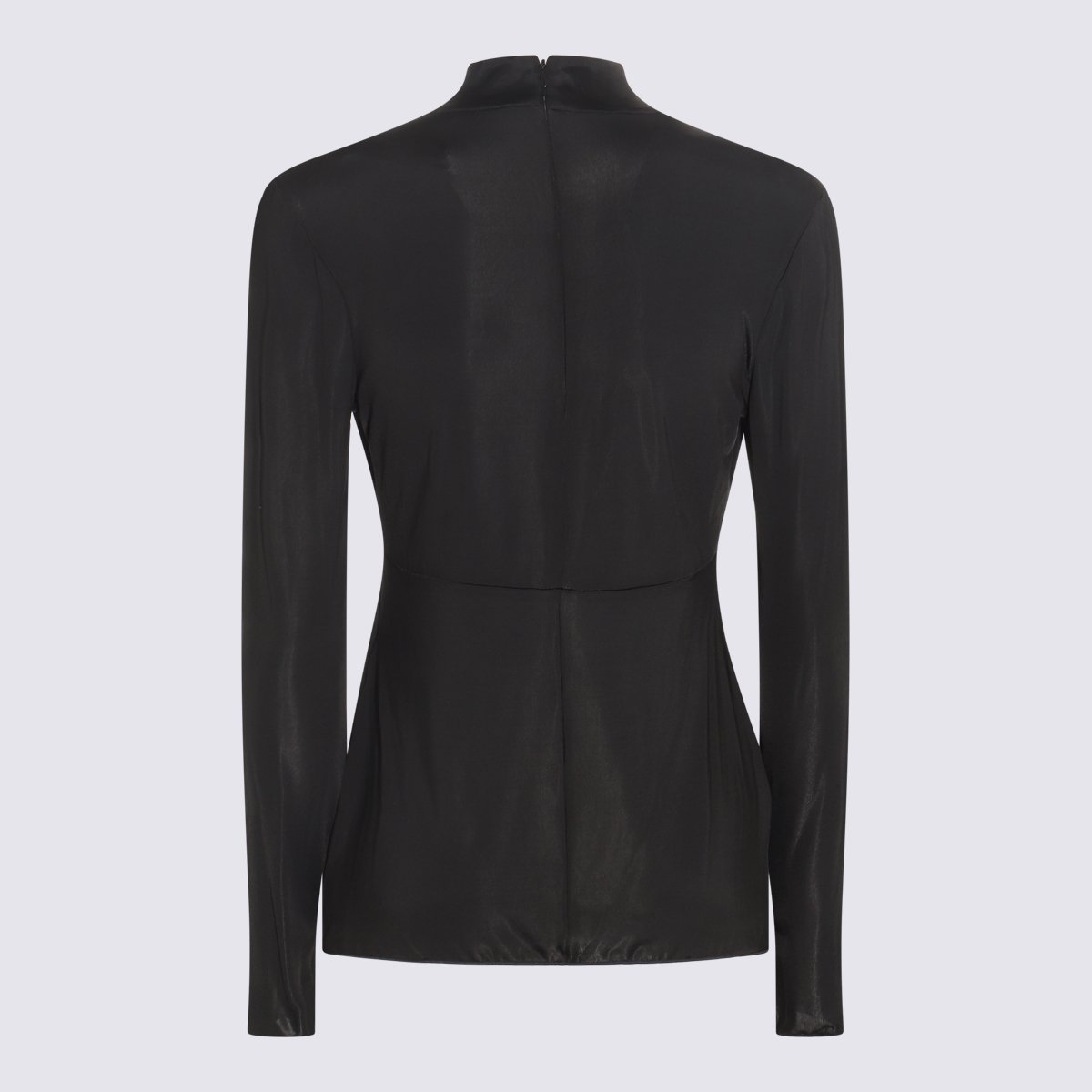 Jil Sander Fitted Long-Sleeved Black Top With High Neckline And Seam Detail Zwart