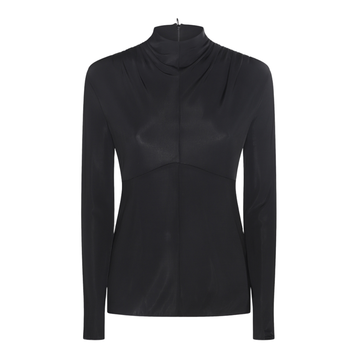 Jil Sander Fitted Long-Sleeved Black Top With High Neckline And Seam Detail Zwart