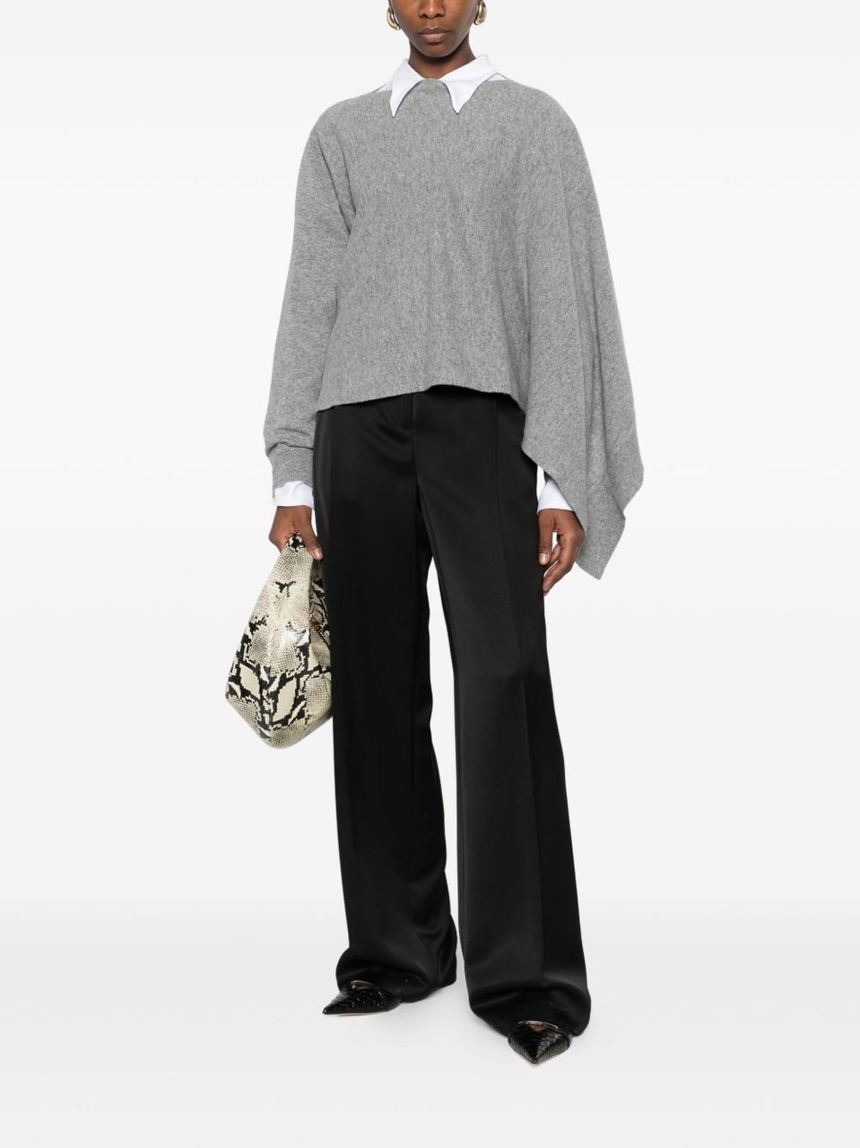 Jil Sander Gray Asymmetrical Shape Draped Sweater Grijs