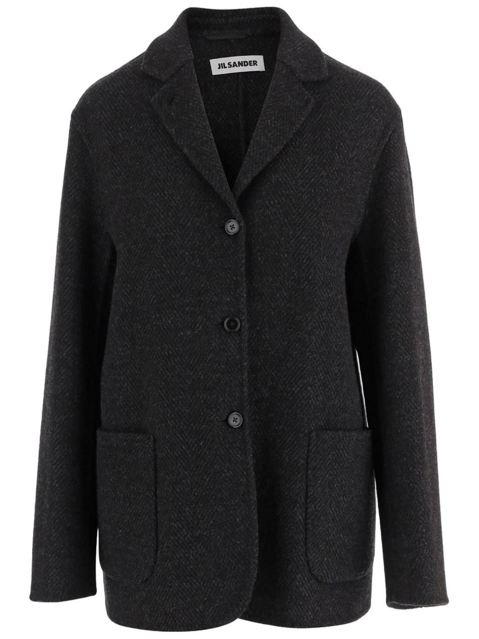 Jil Sander Dark Gray Wool Coat With Classic Lapel Zwart