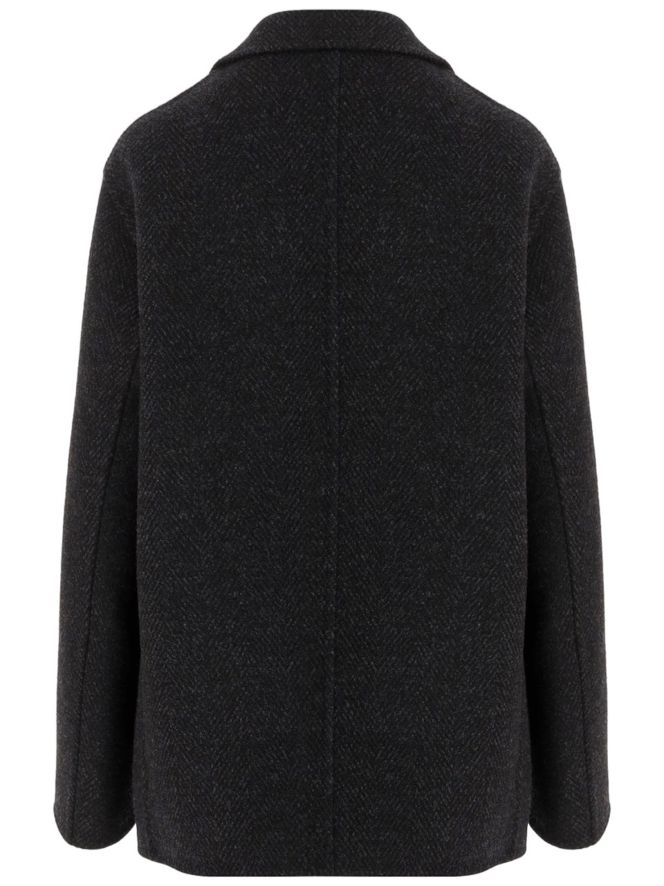 Jil Sander Dark Gray Wool Coat With Classic Lapel Zwart