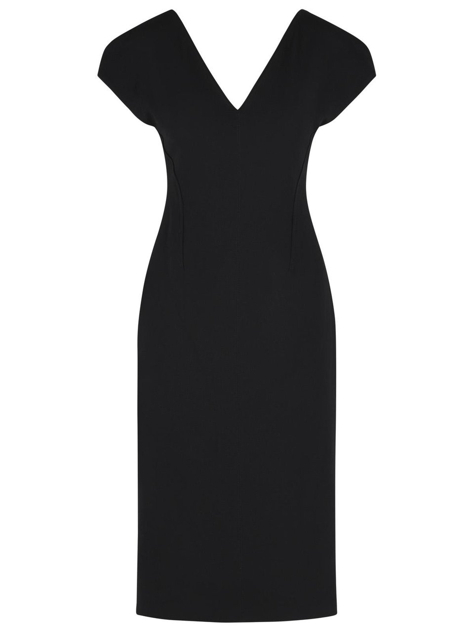 Jil Sander Black Virgin Wool Midi Dress Zwart