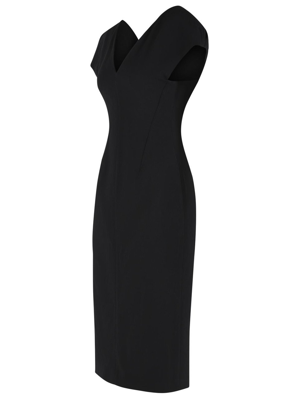 Jil Sander Black Virgin Wool Midi Dress Zwart