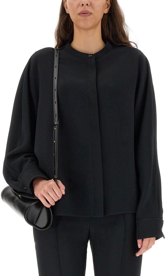 Jil Sander Relaxed-Fit Viscose Blend Shirt With Button Closure Zwart