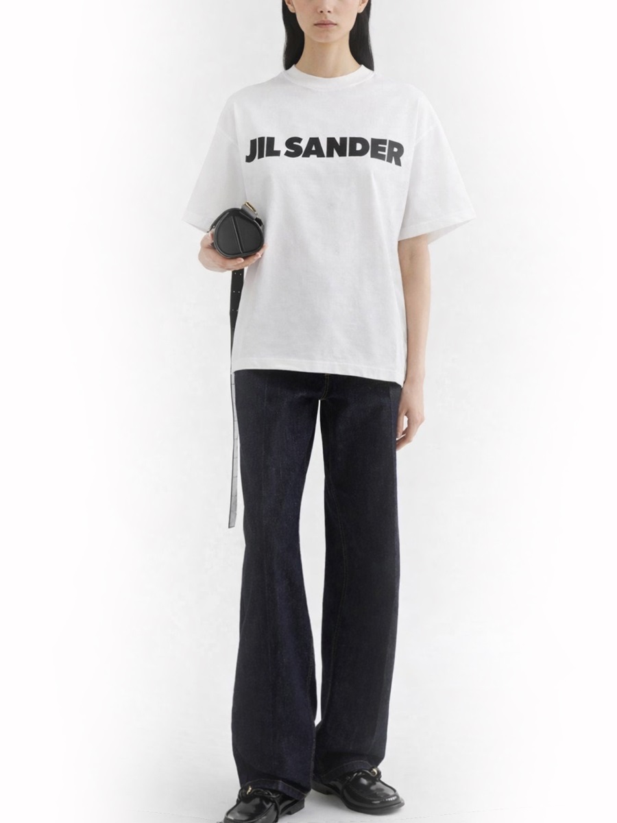 Jil Sander White Boxy Bold Front Logo Cotton T-Shirt Wit