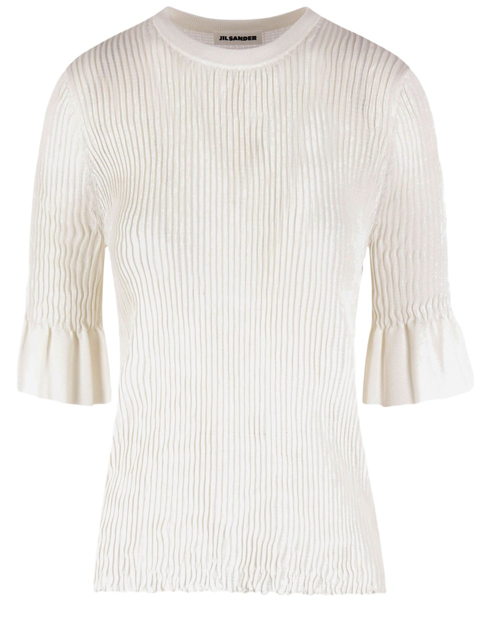 Jil Sander Ribbed Knit Top with Ruffled Sleeves Wit