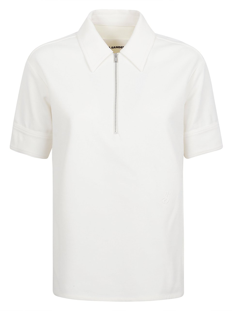 Jil Sander Compact White Cotton Jersey Polo with Embroidered Monogram Wit