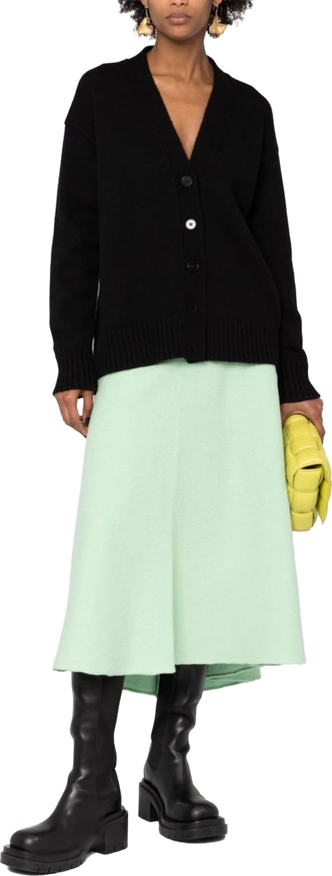 Jil Sander Black Boxy Cashmere V-Neck Cardigan Zwart