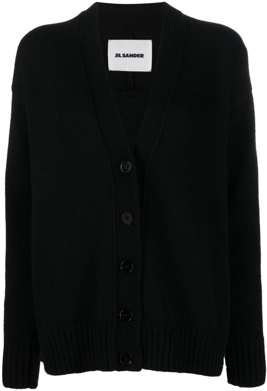 Jil Sander Black Boxy Cashmere V-Neck Cardigan Zwart