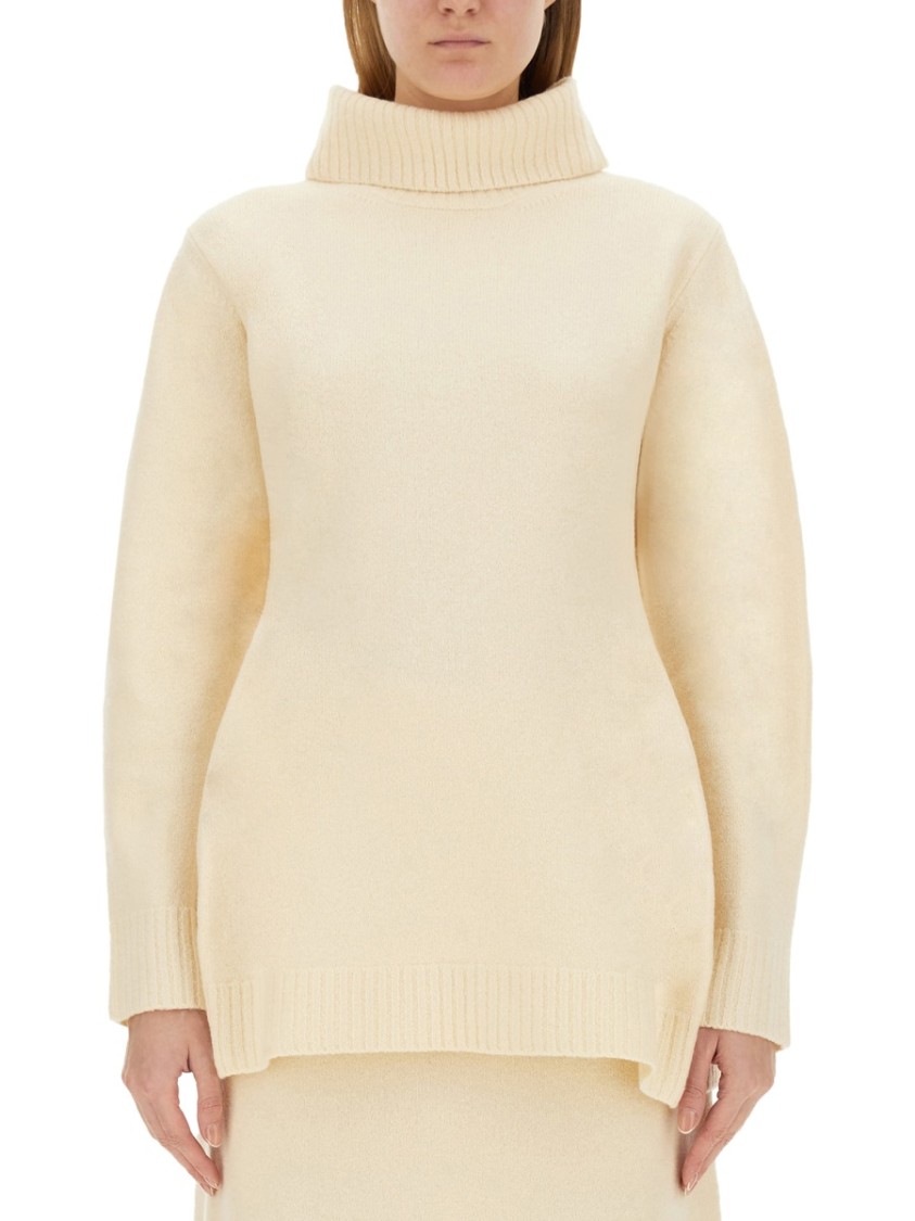 Jil Sander Ribbed Turtleneck Shirt With Oversized Silhouette Neutraal